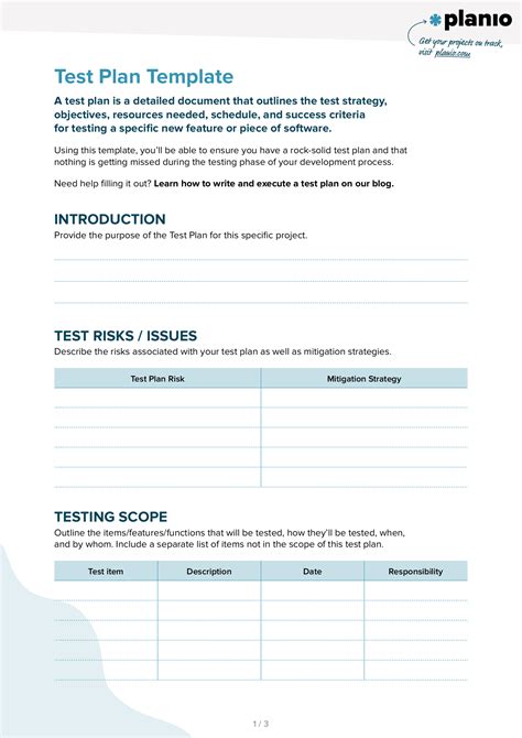 test plan for student smart card|1 page test plan template.